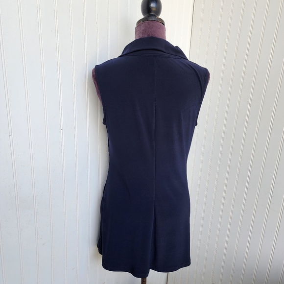 Coco Blanco Womens Navy Blue Zip Sleeveless Top Jacket Stretch Pockets Sz M - Picture 7 of 12